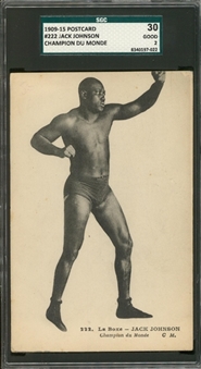 1909-15 "Champion Du Monde" #222 Jack Johnson Postcard – SGC 30 GD 2